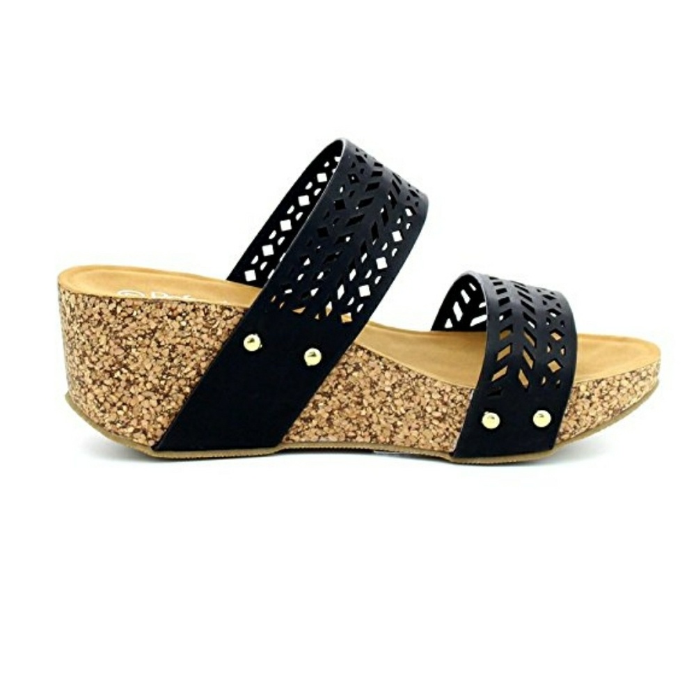 Black Color Women's Leatherette Open Toe Sandal